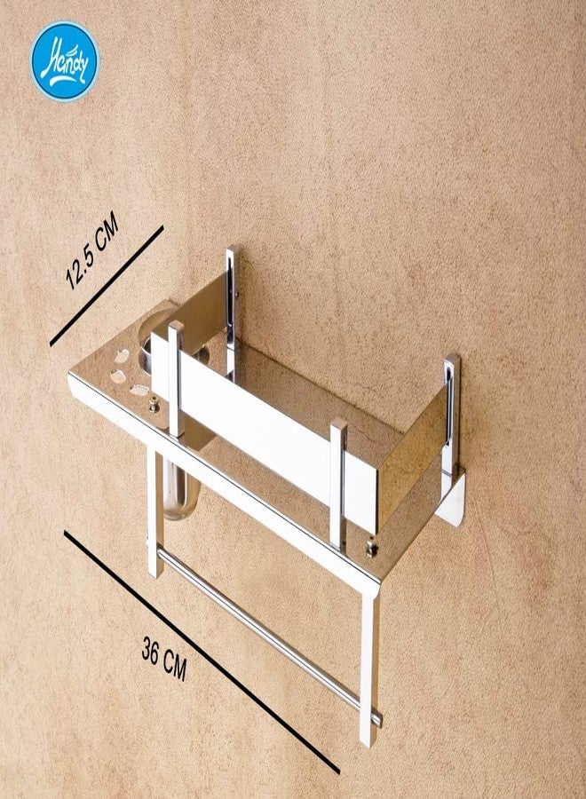 HANDY Bathroom Accessories Stainless Steel All in One Multipurpose Bathroom Shelf with Toothbrush Holder and Towel Rod All in One Item 14 x 5 inch - Image 3